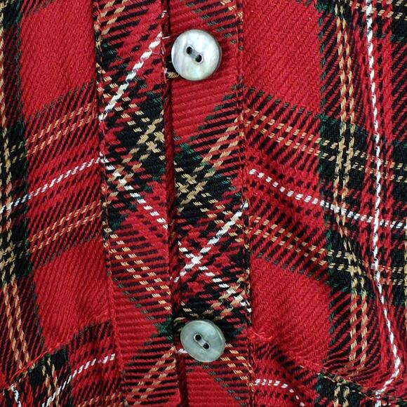 J Jill Tartan Plaid Top Size Medium Red Button Up Long Sleeve Ruffle Tiered - Picture 3 of 11